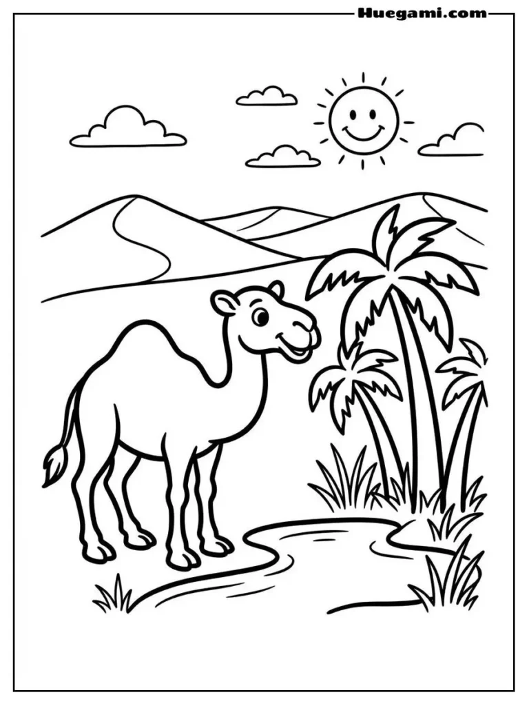 Camel Coloring Sheets: Free Printables for All Ages 2 Camel At An Oasis