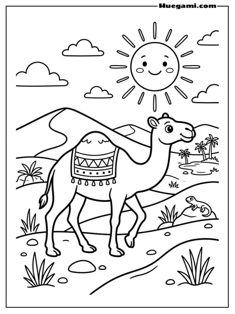 Camel Coloring Sheets: Free Printables for All Ages 8 Camel Through Desert Under Shining Sun