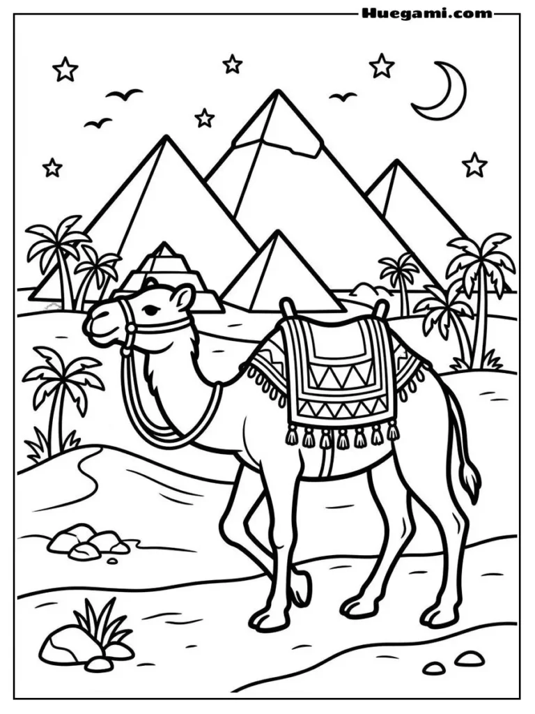 Camel Coloring Sheets: Free Printables for All Ages 12 Camel Walking Near Pyramids