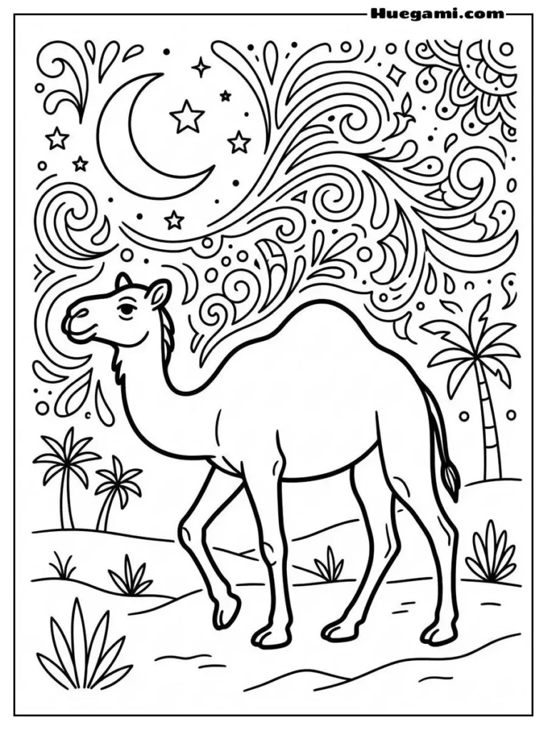 Camel Coloring Sheets: Free Printables for All Ages 13 Camel Walking Under Night Sky