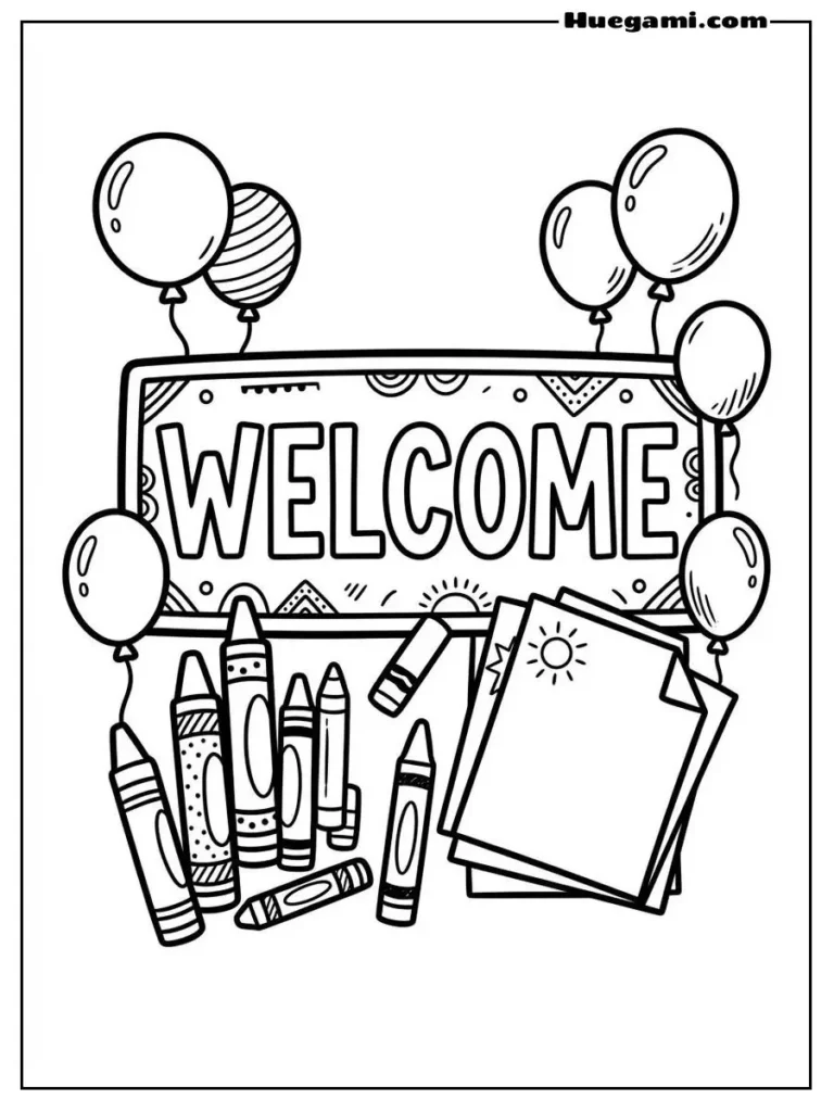 Free Printable Back To School Coloring Sheets for Kids 21 Classroom Welcome Sign Illustration