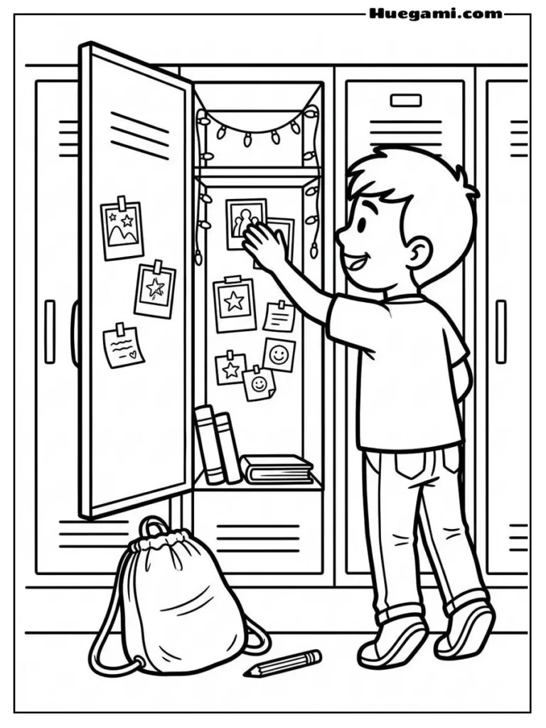 Free Printable Back To School Coloring Sheets for Kids 18 Decorate Your Locker Illustration