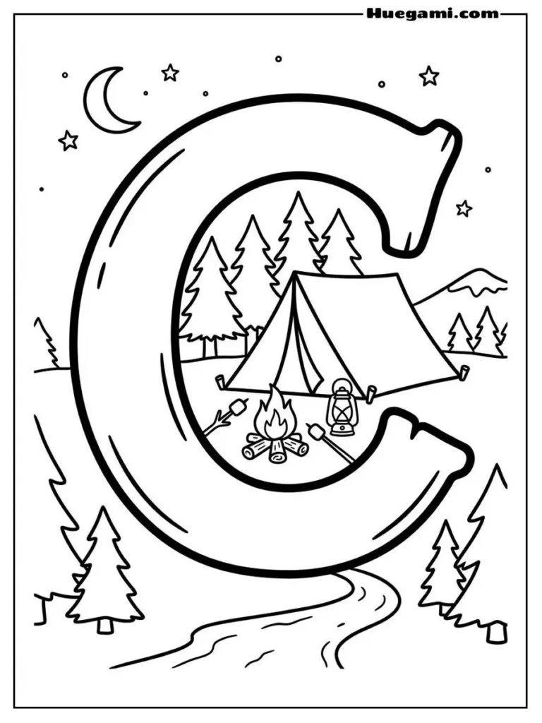 Letter C Camping Illustration