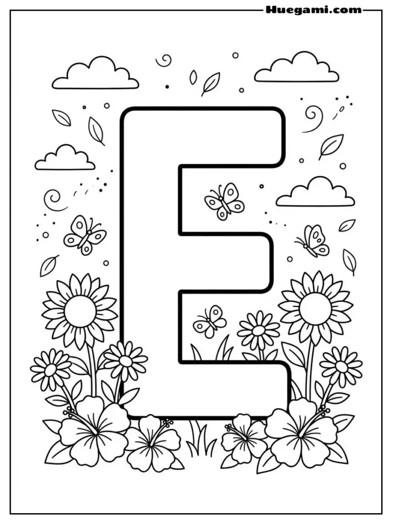 Letter E Summer Bloom Illustration