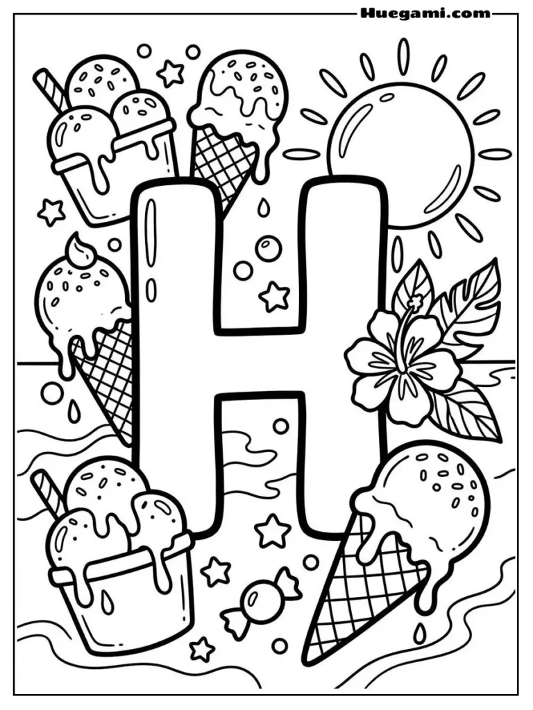 Letter H Ice Cream Summer Illustration