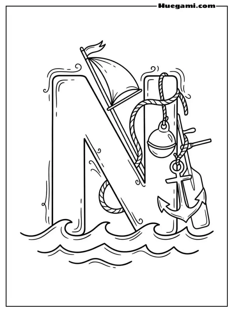 Letter N Nautical Adventure Illustration