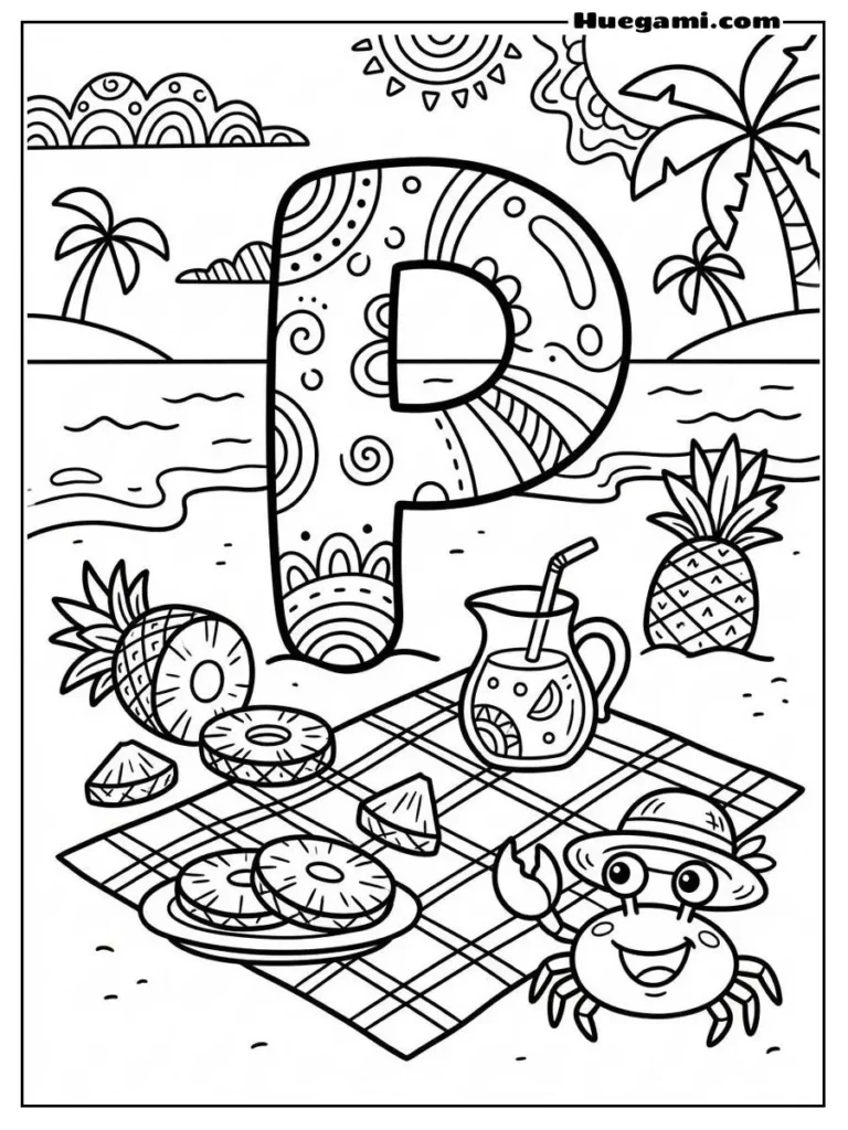 Letter P Pineapple Picnic Illustration