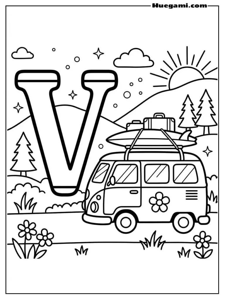 Letter V Vacation Van Illustration