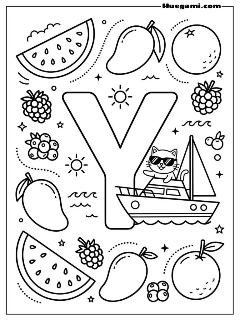 Letter Y Yacht And Yummy Fruits Illustration