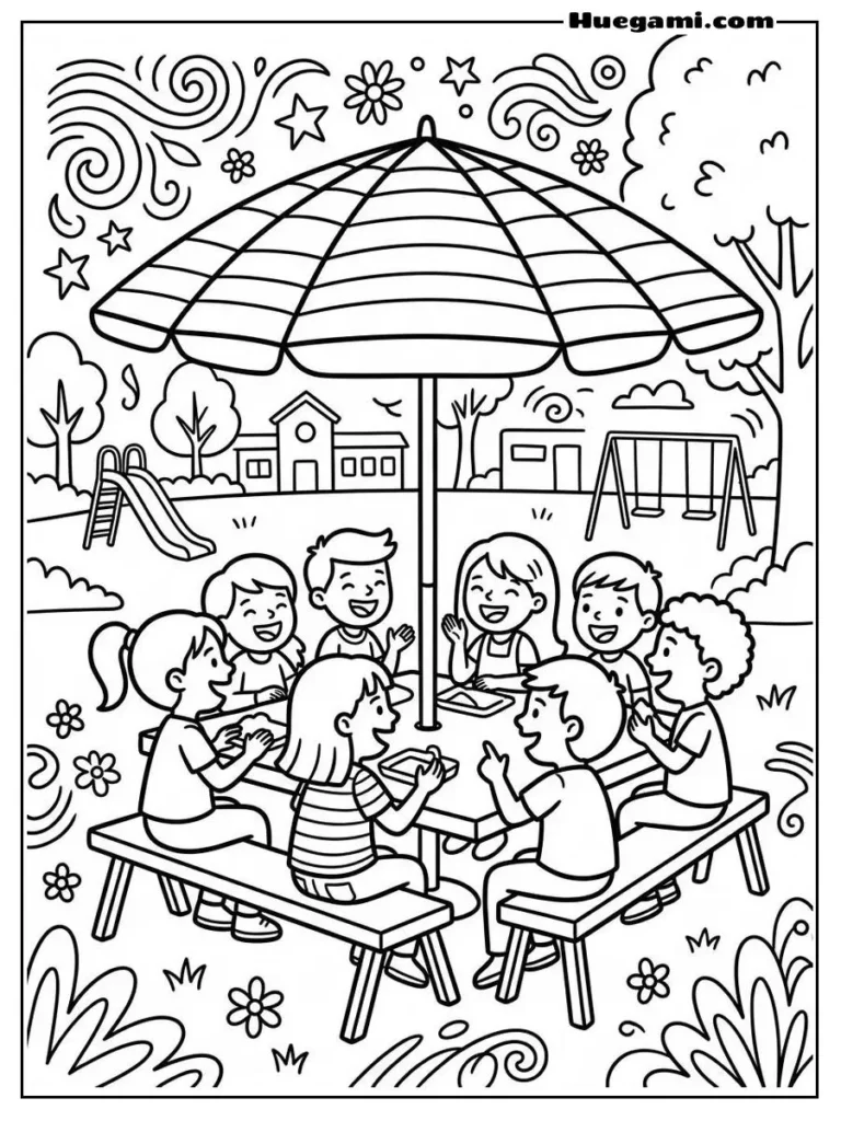 Free Printable Back To School Coloring Sheets for Kids 29 Lunch Table Chat Illustration
