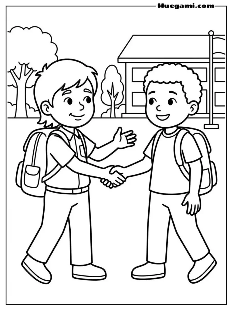 Free Printable Back To School Coloring Sheets for Kids 9 New Friends Greeting Illustration