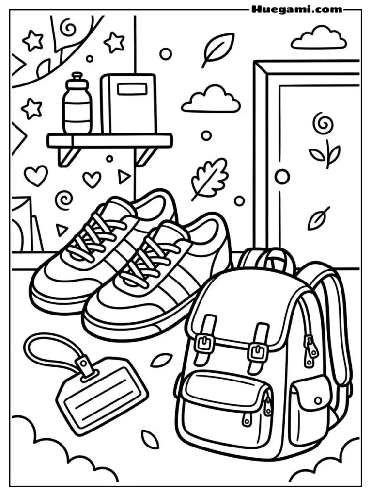 Free Printable Back To School Coloring Sheets for Kids 4 New School Shoes Illustration