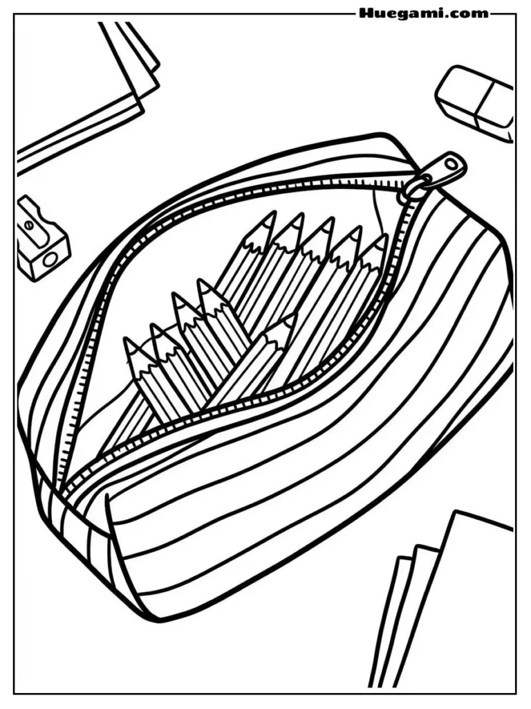 Free Printable Back To School Coloring Sheets for Kids 23 Rainbow Pencil Case Illustration