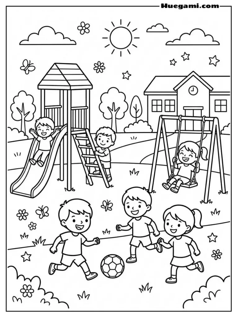 Free Printable Back To School Coloring Sheets for Kids 3 Recess Fun Illustration