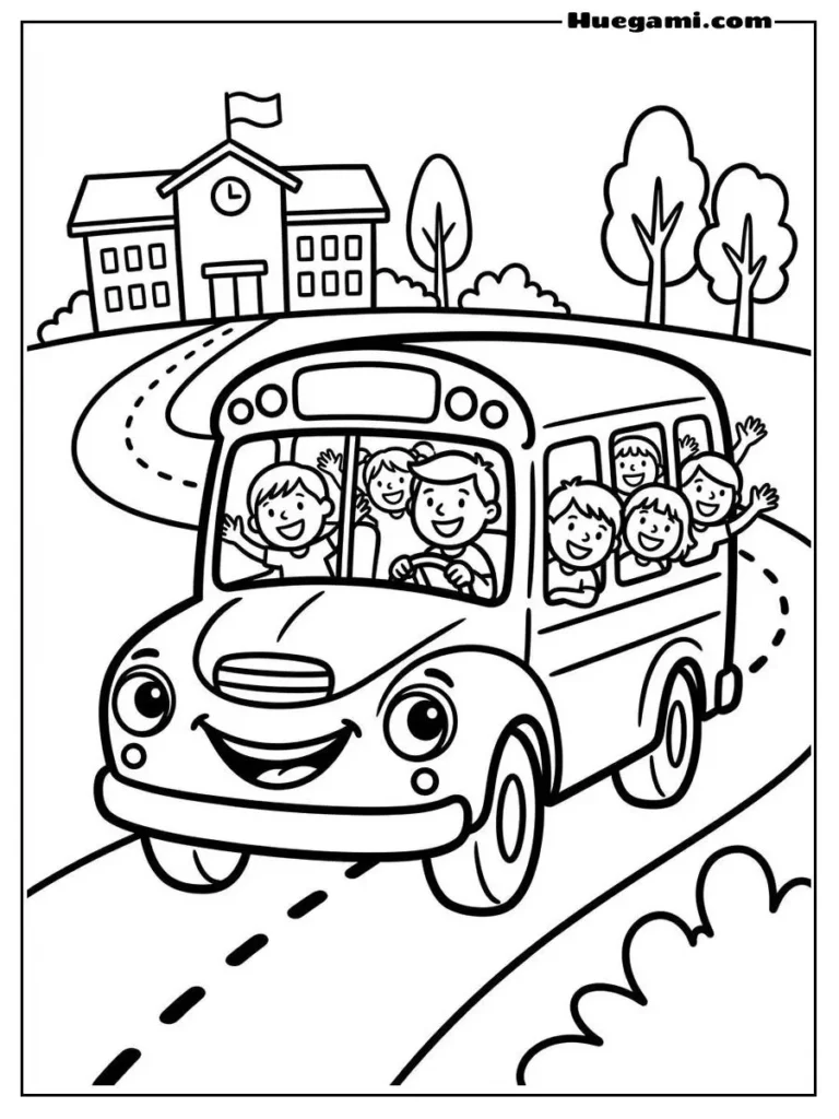 Free Printable Back To School Coloring Sheets for Kids 19 Smiling School Bus Illustration