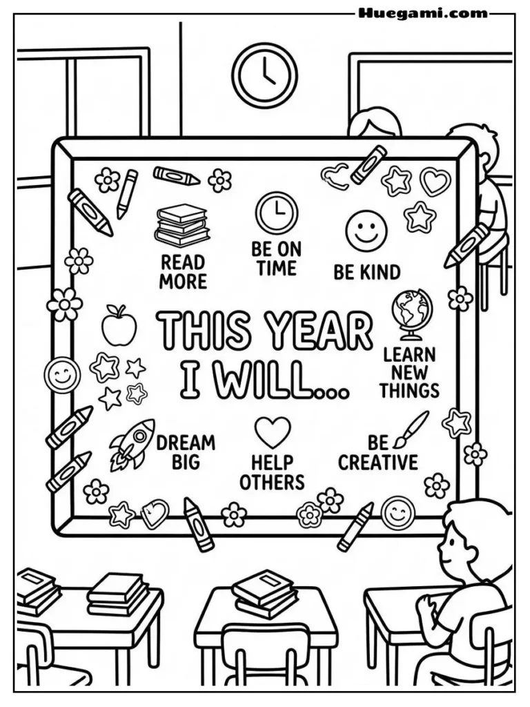 Free Printable Back To School Coloring Sheets for Kids 14 This Year I Will Illustration