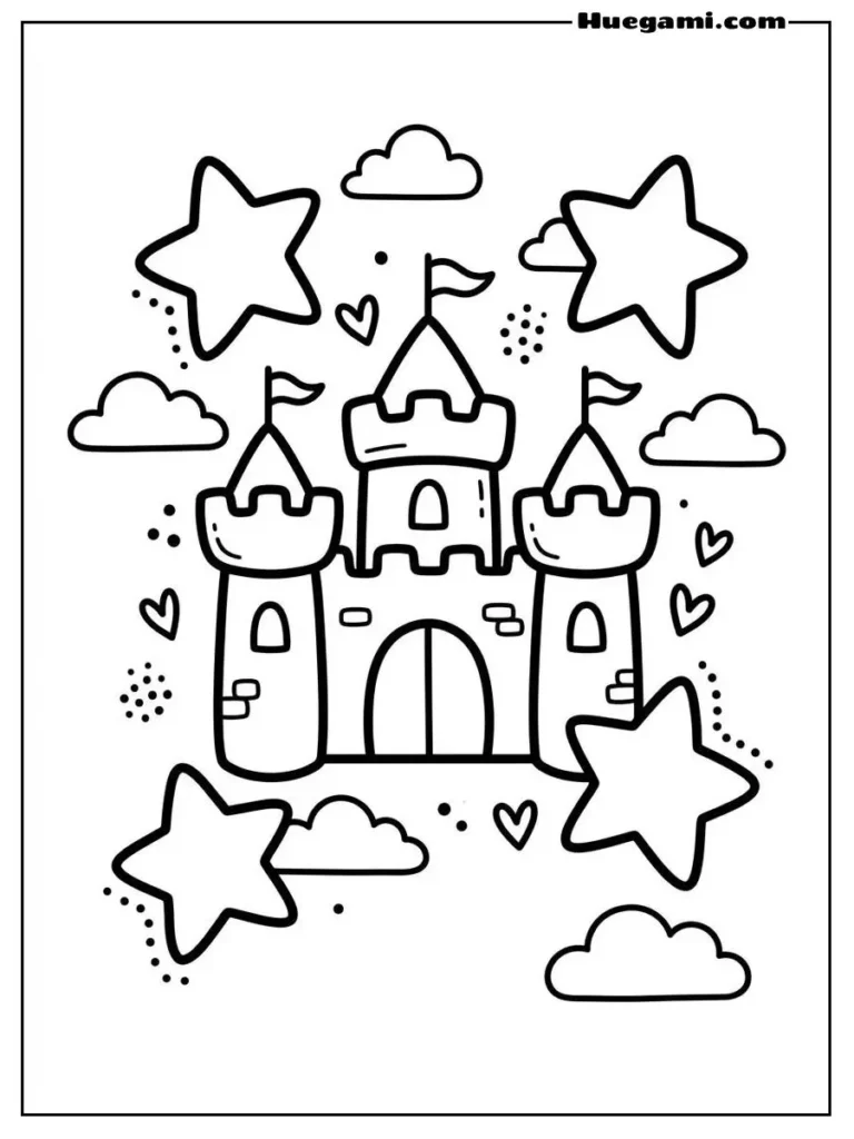 Printable Castle Coloring Sheets Kids Will Love 41 Baby Castle With Stars Illustration