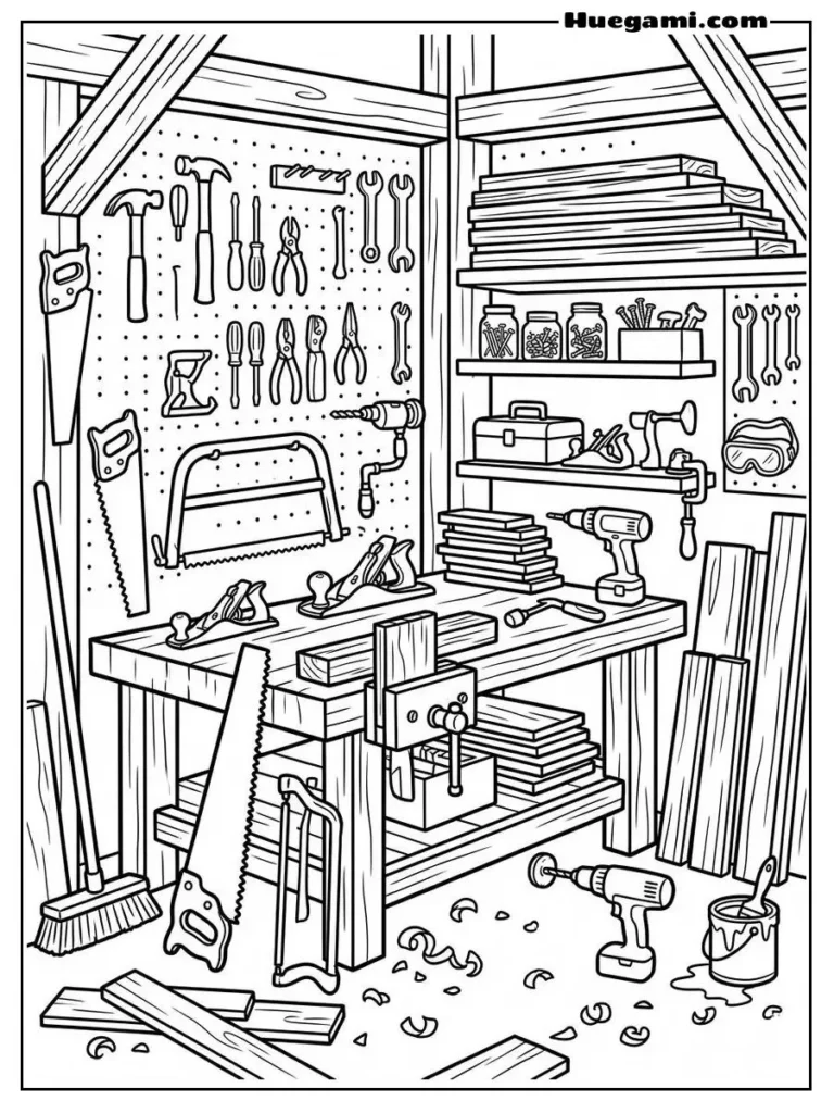 Busy Workshop With Many Tools Illustration
