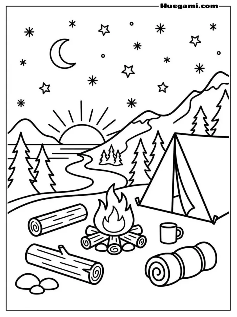 Fun Camping Coloring Sheets to Print for Free 26 Camping By The Lake Page Artwork