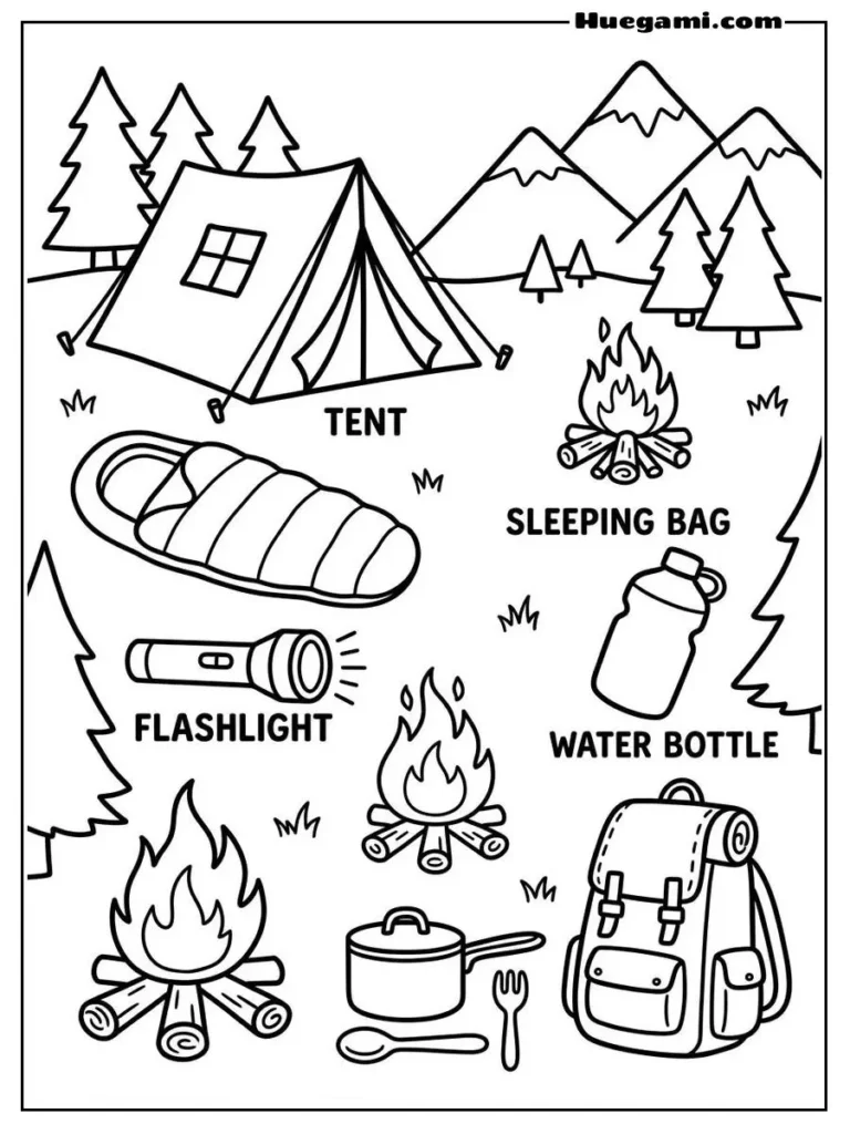Fun Camping Coloring Sheets to Print for Free 20 Camping Gear Checklist Illustration