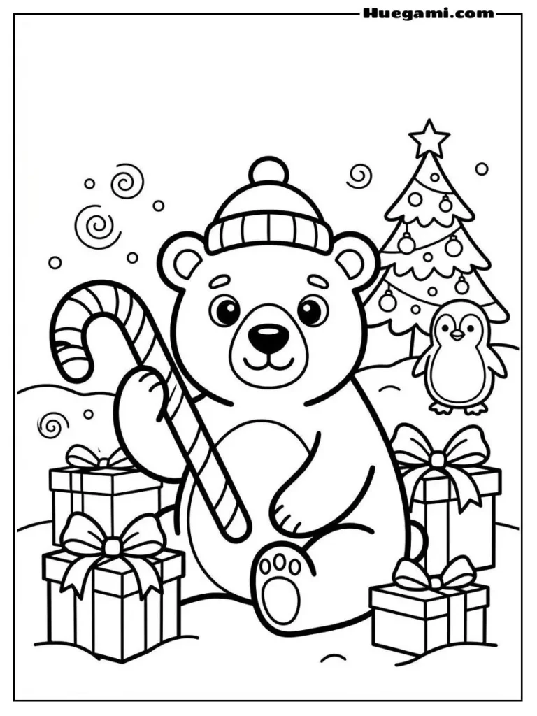 Candy Cane Polar Bear Illustration