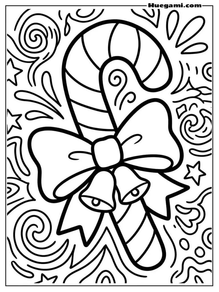 Candy Cane With Bells And Ribbon Illustration