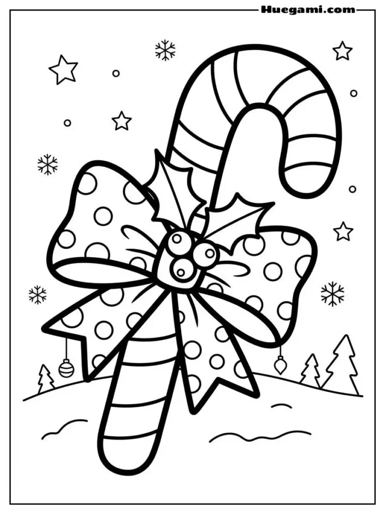 Candy Cane With Polka Dot Bow Illustration