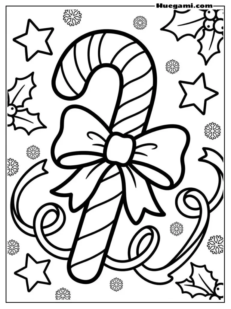 Candy Cane With Ribbon Bow Illustration