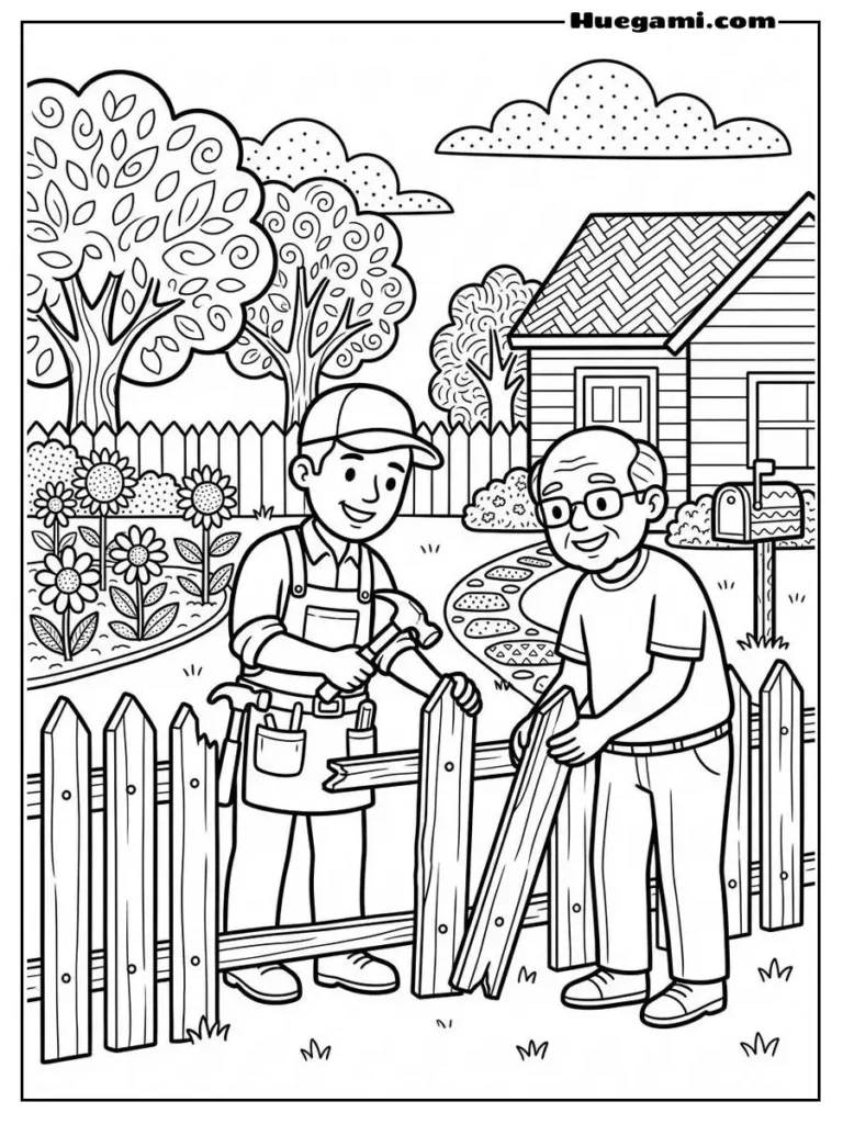 Carpenter Helping Fix A Fence Illustration