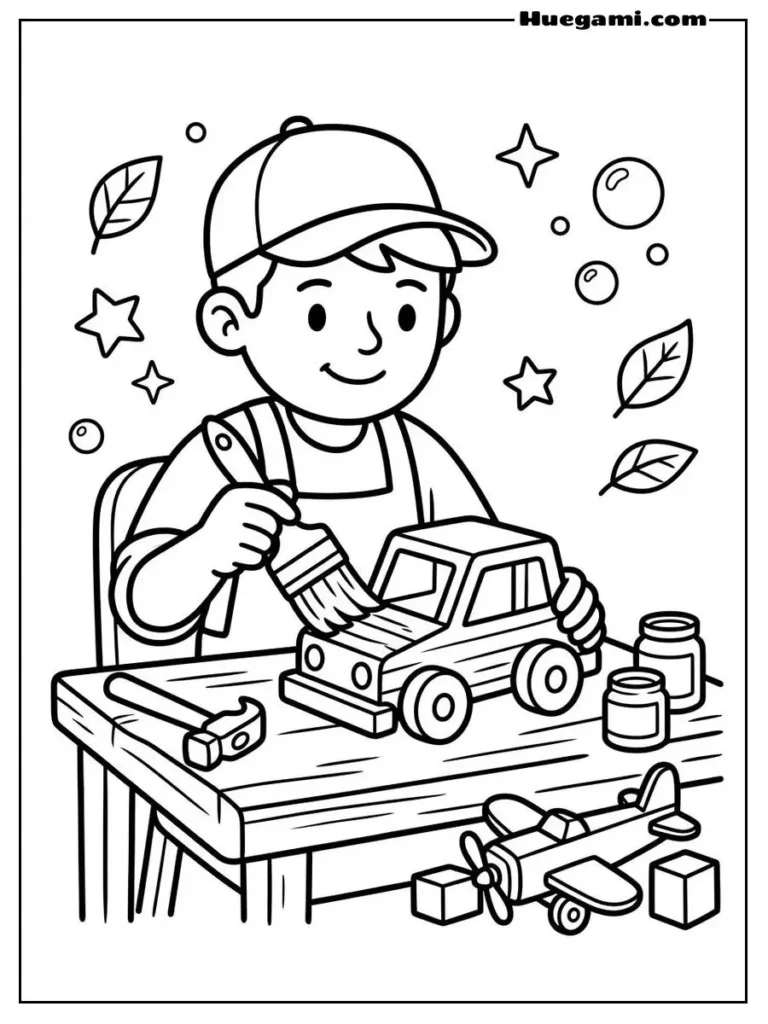 Carpenter Painting Wooden Toy Illustration
