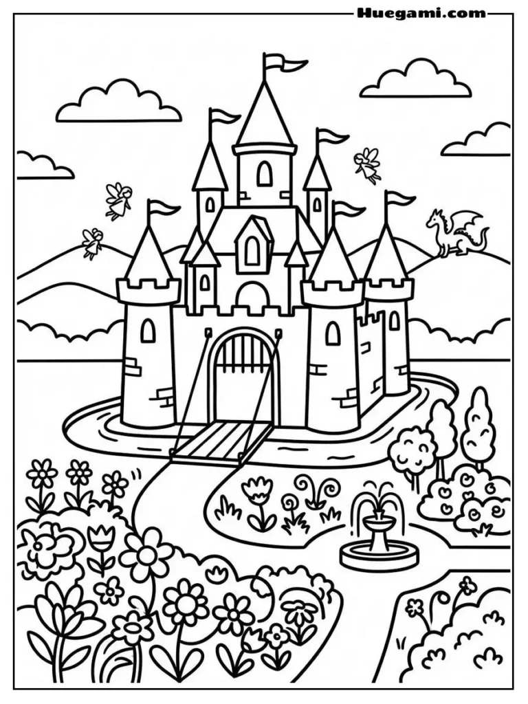 Printable Castle Coloring Sheets Kids Will Love 37 Castle With Magic Garden Illustration