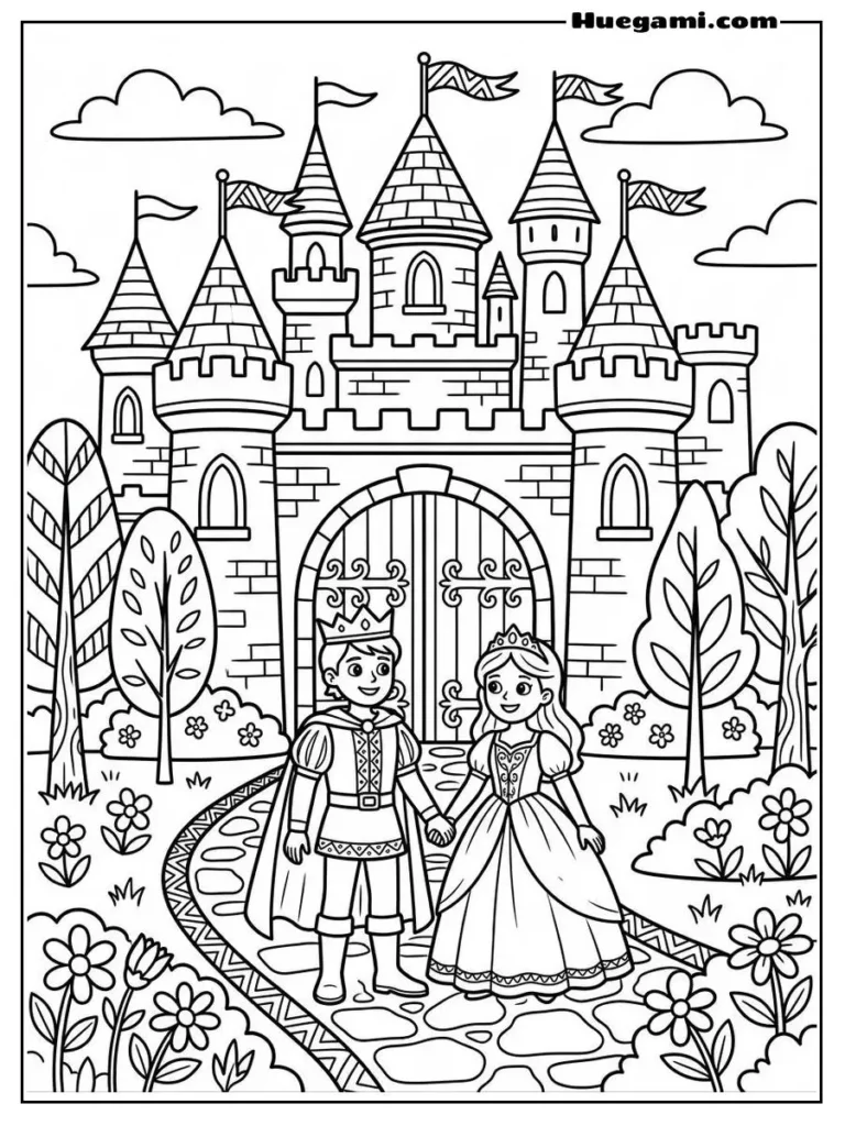 Printable Castle Coloring Sheets Kids Will Love 43 Castle With Prince And Princess Illustration
