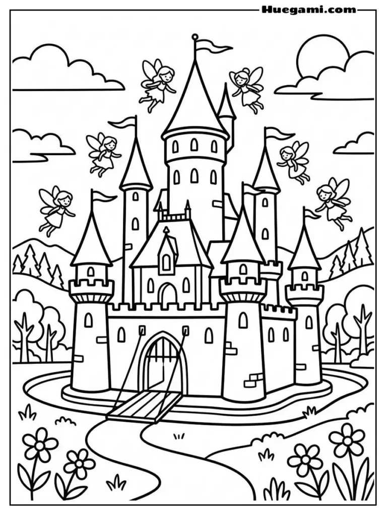 Printable Castle Coloring Sheets Kids Will Love 29 Castle With Tiny Fairies