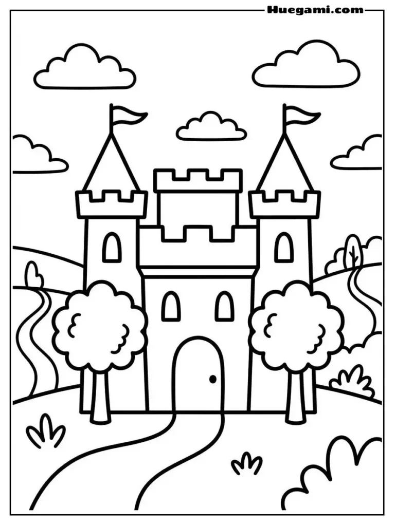 Printable Castle Coloring Sheets Kids Will Love 9 Castle With Trees Color Page Artwork