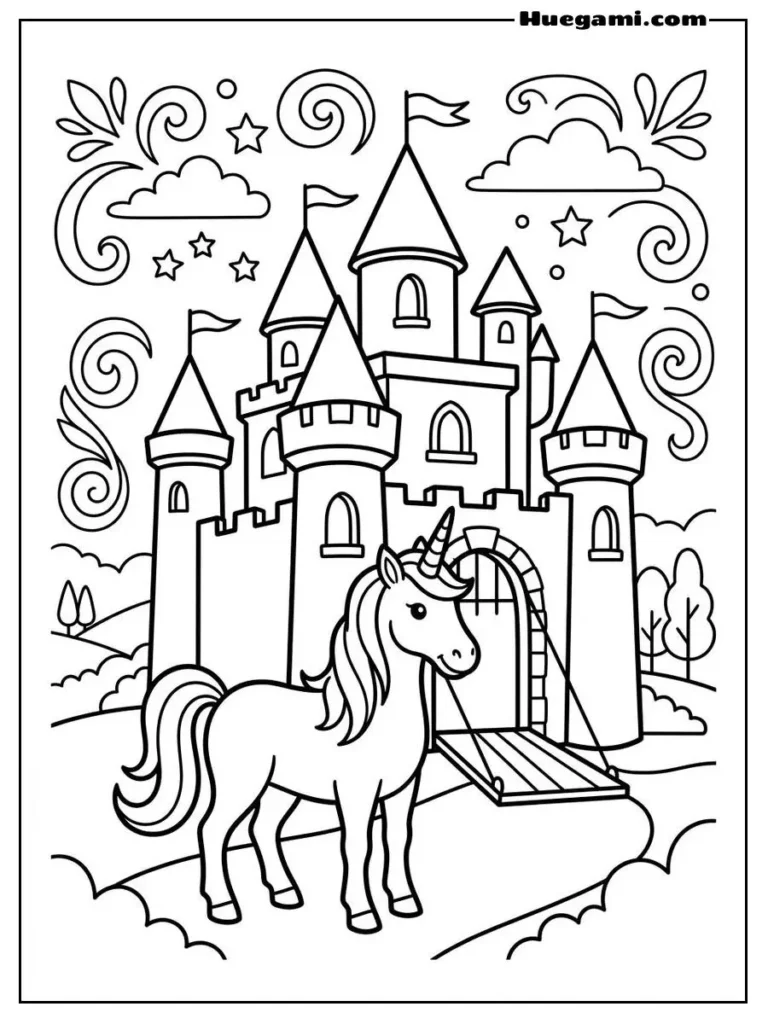 Printable Castle Coloring Sheets Kids Will Love 24 Castle With Unicorn Illustration