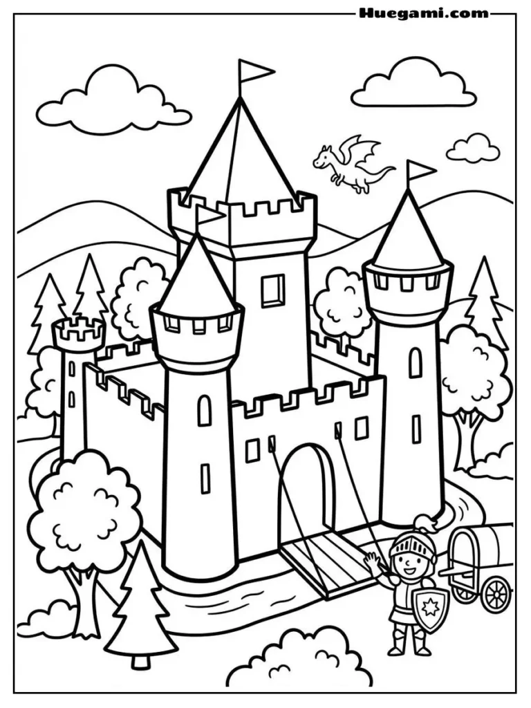 Printable Castle Coloring Sheets Kids Will Love 10 Castle With Watchtowers And Trees