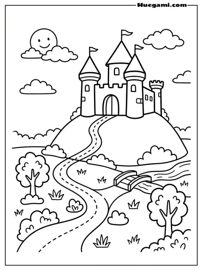 Printable Castle Coloring Sheets Kids Will Love 25 Cheerful Castle With Smiling Face