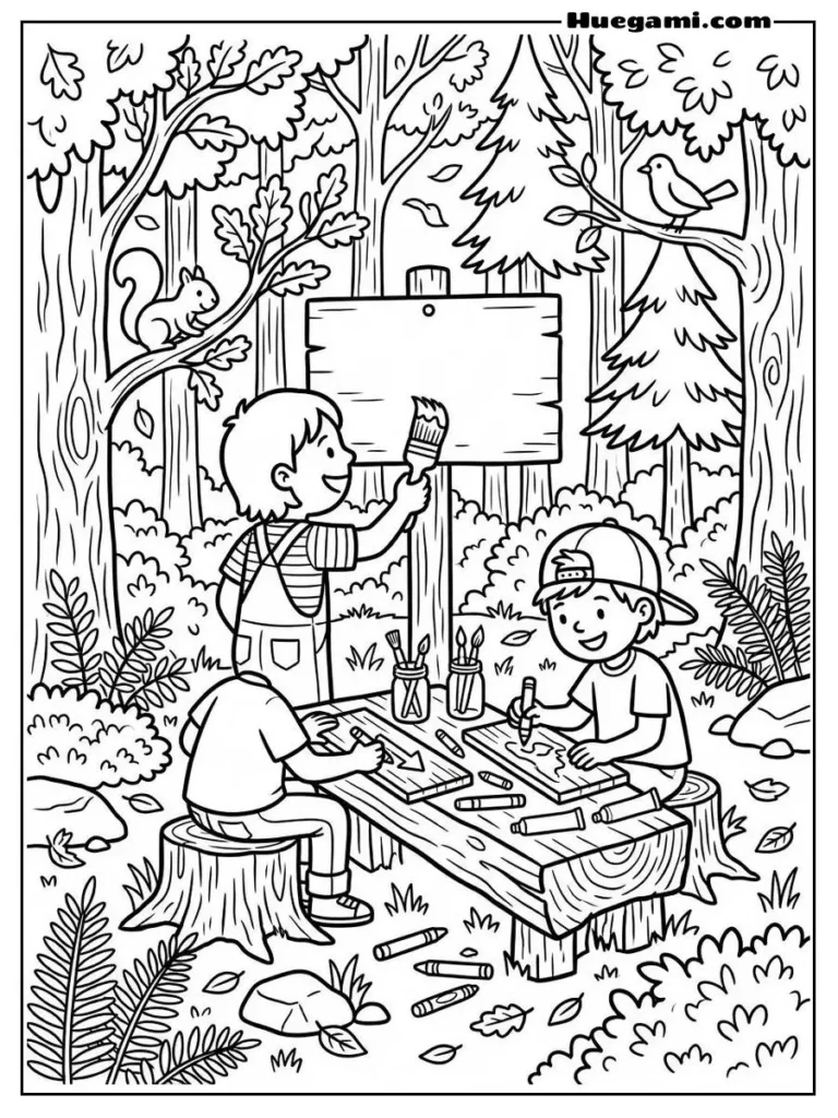 Fun Camping Coloring Sheets to Print for Free 5 Children Setting Up A Tent Illustration