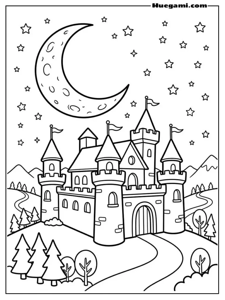Printable Castle Coloring Sheets Kids Will Love 19 Cozy Night Castle Illustration