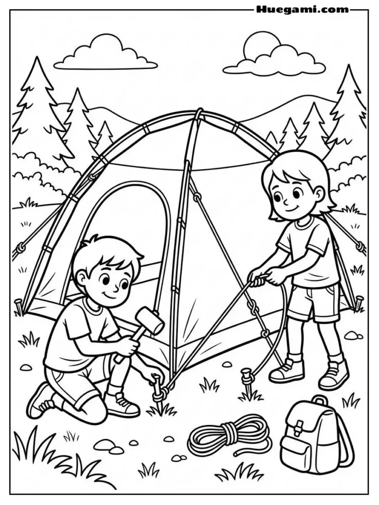 Fun Camping Coloring Sheets to Print for Free 4 Cute Puppy Relaxing Inside A Tent
