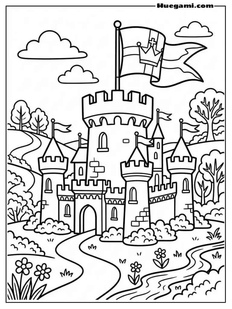 Printable Castle Coloring Sheets Kids Will Love 39 Easy Castle With Big Flag
