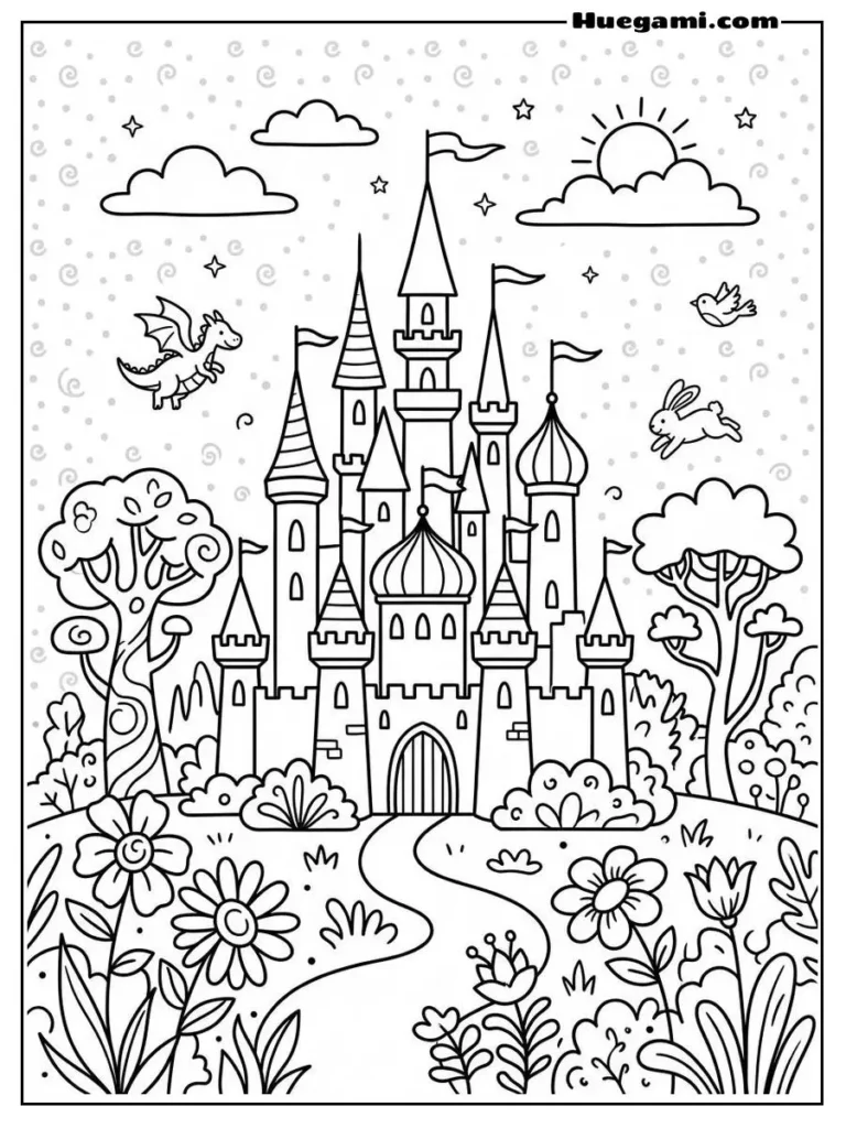 Printable Castle Coloring Sheets Kids Will Love 8 Fairytale Castle With Magical Garden Illustration