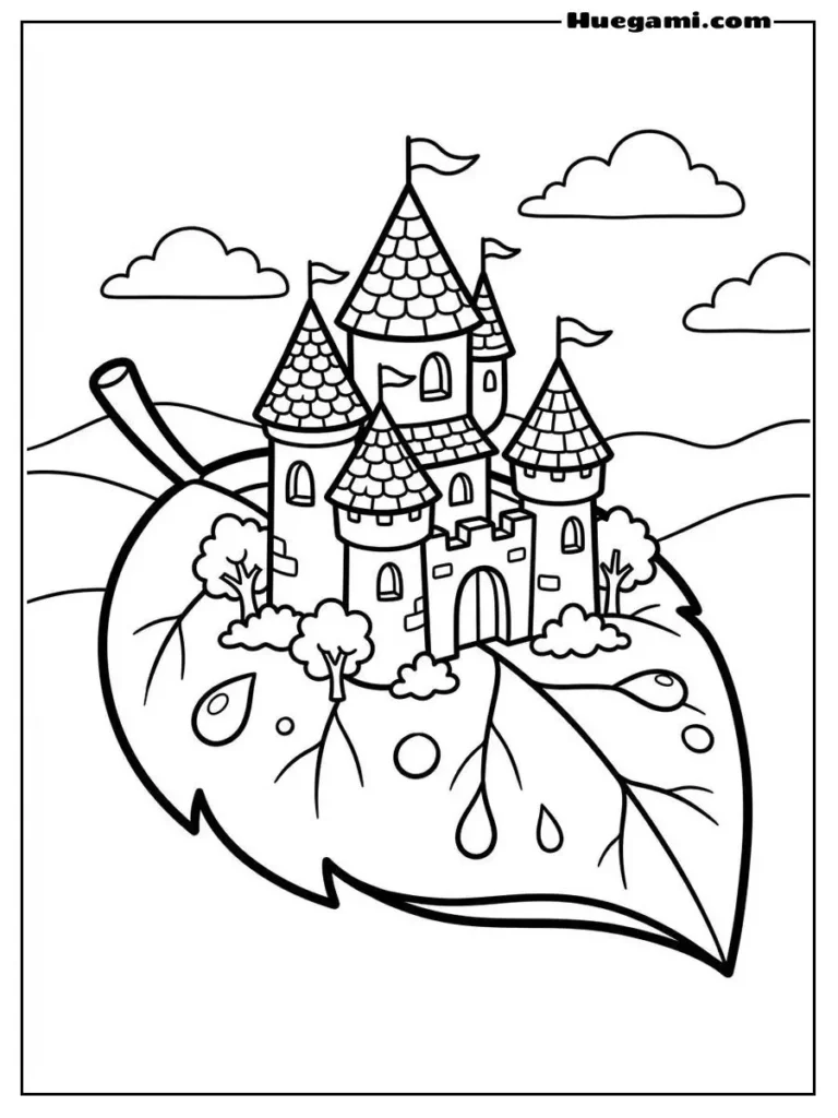 Printable Castle Coloring Sheets Kids Will Love 6 Fantasy Castle On Leaf Illustration