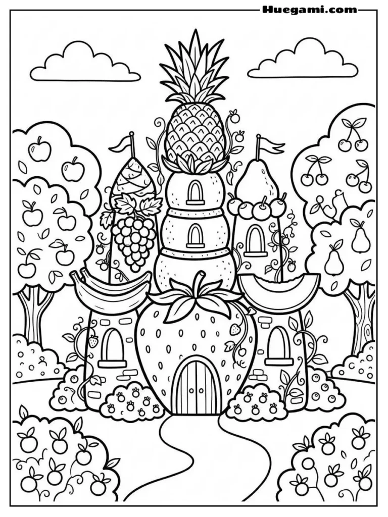 Printable Castle Coloring Sheets Kids Will Love 18 Fruit Garden Castle For Kids Illustration