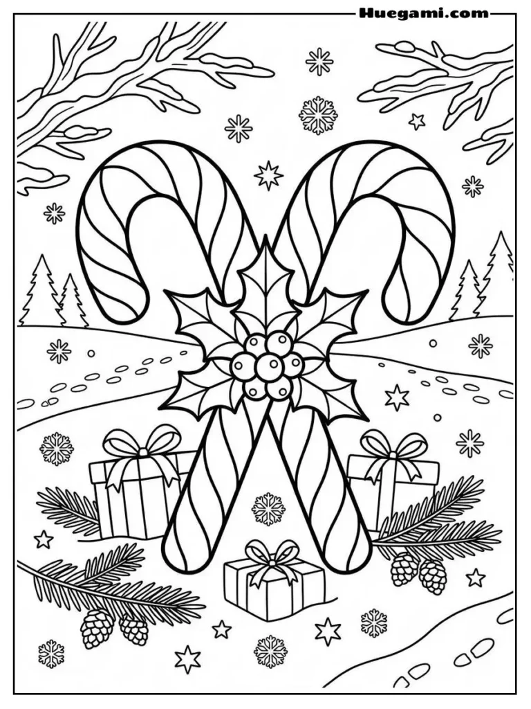 Holly Berry Candy Cane Illustration