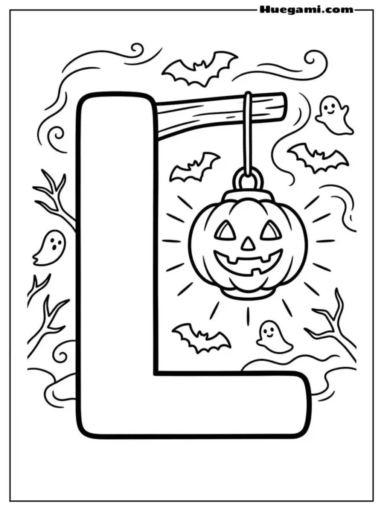 Free Printable Halloween Alphabet Coloring Sheets for Kids 13 Letter L Lantern Illustration