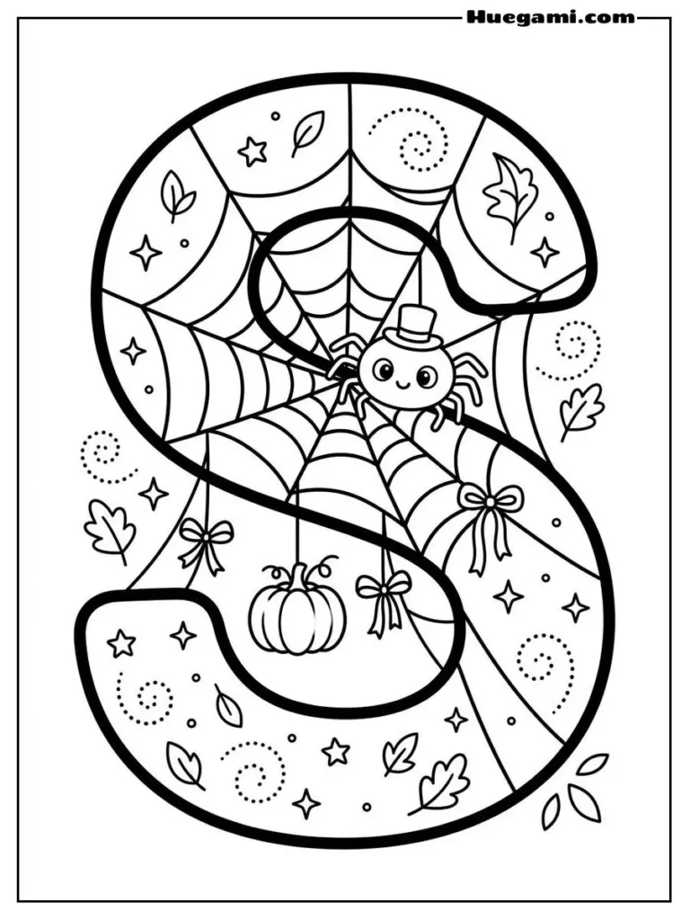 Free Printable Halloween Alphabet Coloring Sheets for Kids 20 Letter S Spider Web Illustration