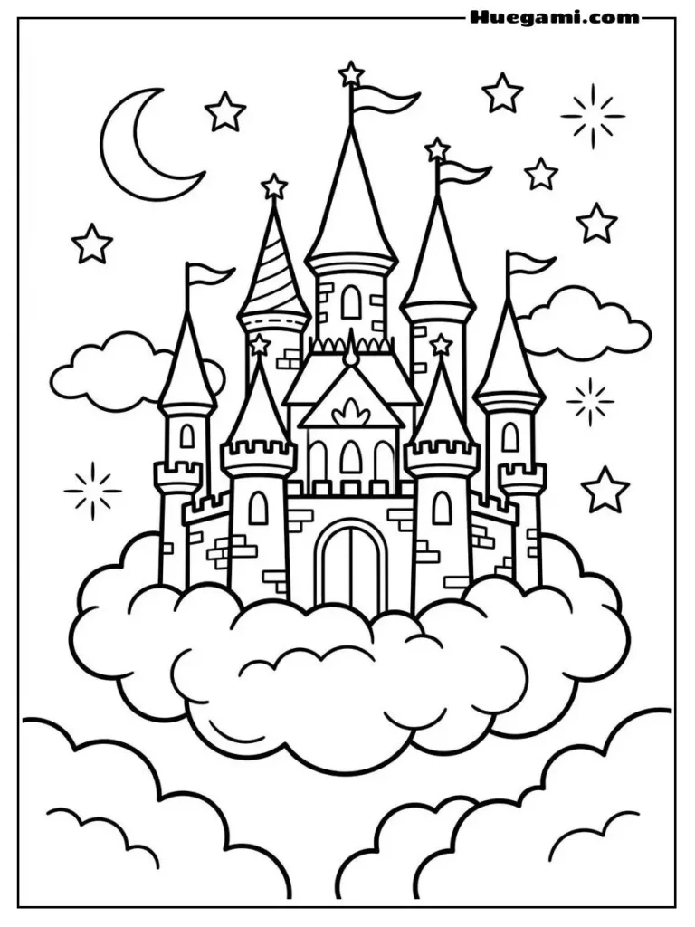 Printable Castle Coloring Sheets Kids Will Love 15 Magical Sky Castle With Tall Spires
