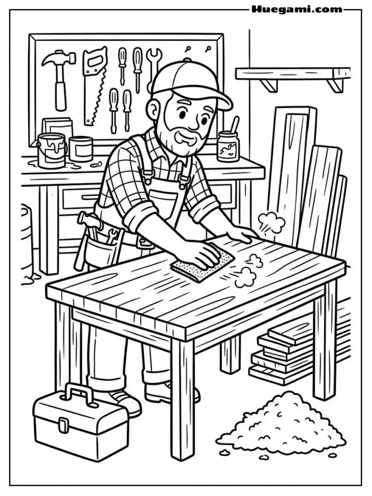 Master Carpenter Sanding A Table Illustration