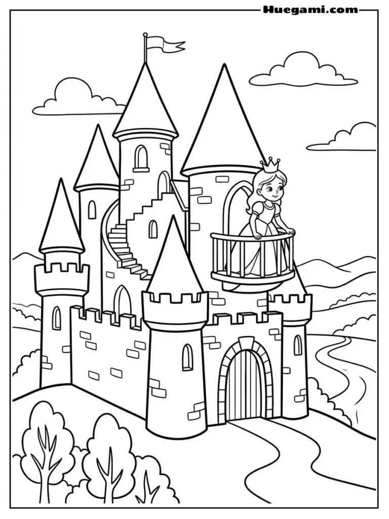 Printable Castle Coloring Sheets Kids Will Love 4 Princess Castle With Balcony Illustration